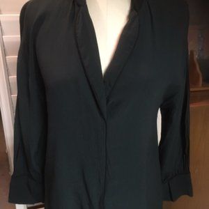 Zara Basic  dark green blouse with black piping  size small